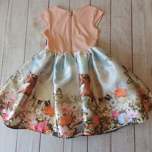 H&M horse floral bow detail flared dress sz 6X/7 - Picture 5 of 12